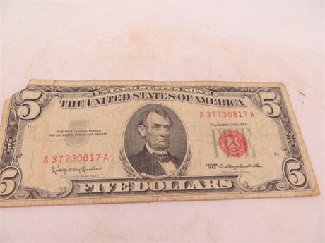 1963 $5 Federal Reserve Note # A 37730817 A