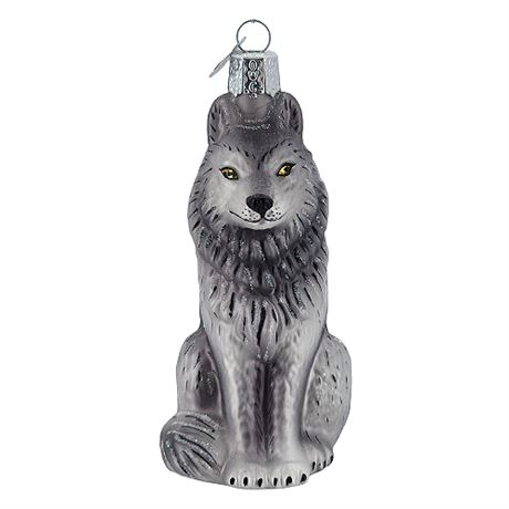 Old World Christmas Fine Blown Glass Grey Wolf Ornament