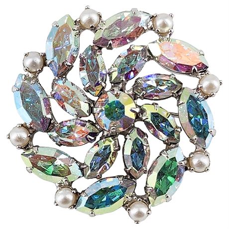Signed Vintage B.DAVID Aurora Borealis Rhinestone Brooch