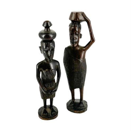 Pair Hand Carved African Figurines