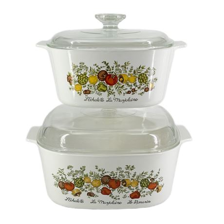 Pair of Vintage Corningware "Spice of Life" Casserole Dishes
