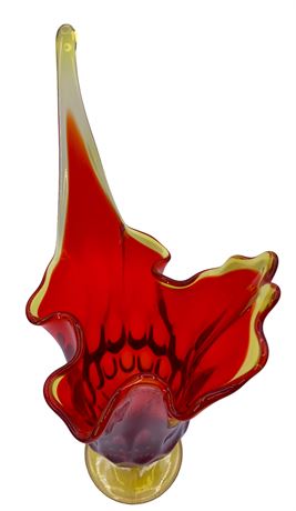 Large 12 1/2” Fenton Amberina Ombré Sunset Mid Century Flame Vase