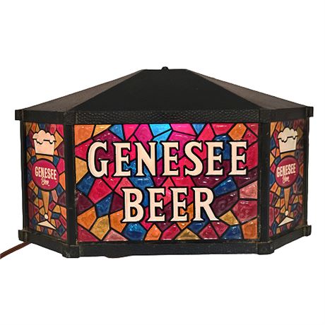 Vintage Genesee Beer Faux Stained Glass Bar Light