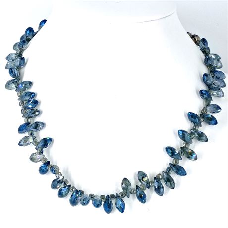 Blue Faceted Crystal & Glass Beaded Necklace with Rhinestone Clasp