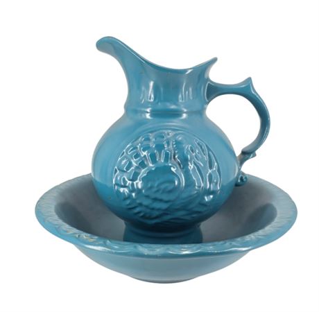 VTG McCoy 1968 Teal Pitcher & Wash Basin