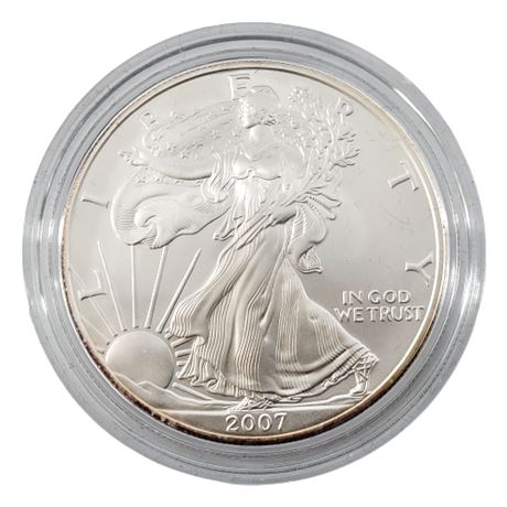 2007-W American Eagle Burnished Die 1oz Uncirculated Silver Bullion Coin w/ COA