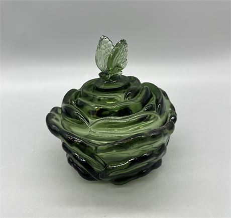 Fenton Green Butterfly Candy Dish