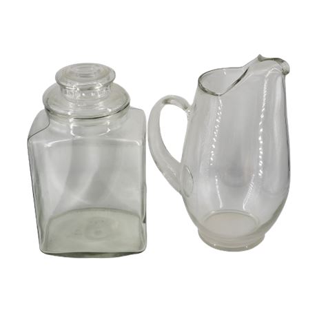 Glass Pitcher / Cookie Jar with Lid
