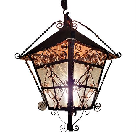 Vintage Spanish Revival Twisted Wrought Iron Swag Lamp