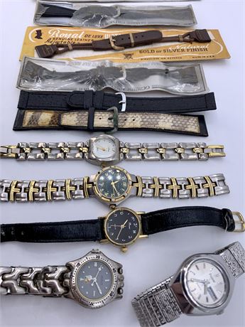 11 pc NOS Vintage Watch Bands & Wristwatch Lot