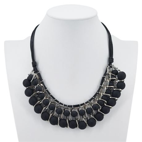 Modern Black & Silver Tone Bib Necklace