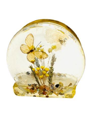 Vtg Lucite Resin Napkin Holder - Buttleflies/Dried Flowers