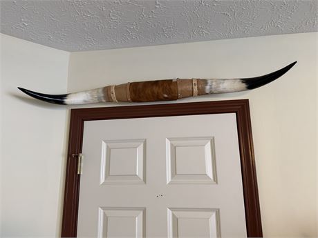 Genuine Natural Longhorn Horns Black Tips & Distinct Center Leather  Wrap