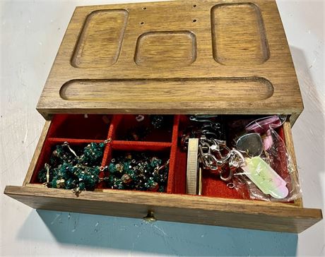 Wooden jewelry box with jewelry