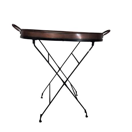 Copper Serving Tray and Foldable Metal Stand