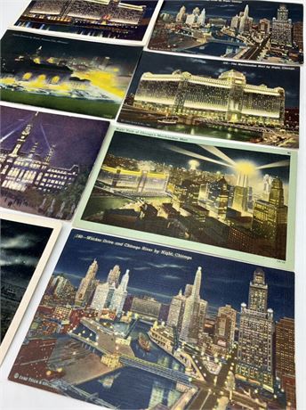 8 1920s-40s Moonrise Nightscape Travel Souvenir Postcards