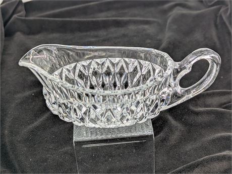 Indiana Glass Diamond Point Clear pressed gladetailed cut glass gravy boat