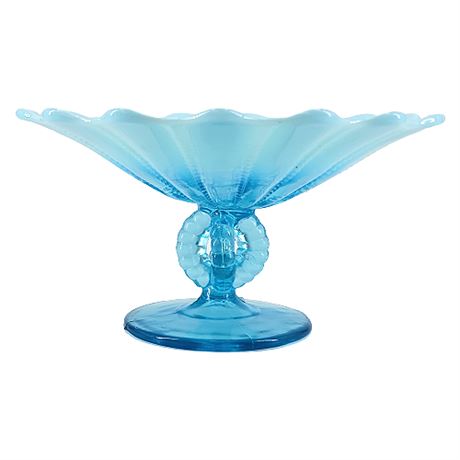 Vintage Northwood/Dugan Glass Opalescent Blue Beaded Compote