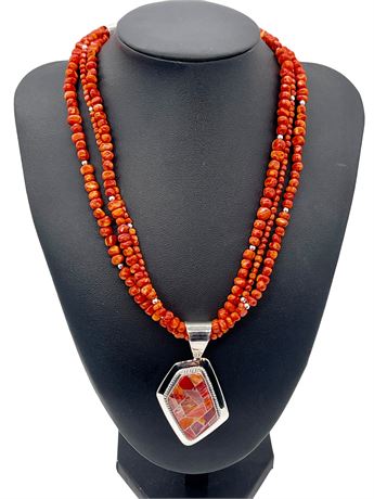 Red Turquoise Necklace with Pendant - Sterling Silver
