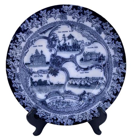 Made in England Antique Sandusky Ohio 9 1/4” Cobalt Souvenir Plate