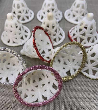11 Mid Century 1 1/2” Sugared Openwork Bell Ornaments