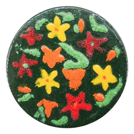 Vintage Enamel on Copper Floral Circle Brooch