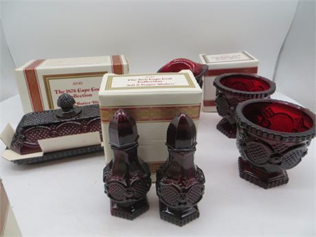 AVON CAPE COD COVERED BUTTER, 2 SUGAR BOWLS, 1 CREAMER & S&P