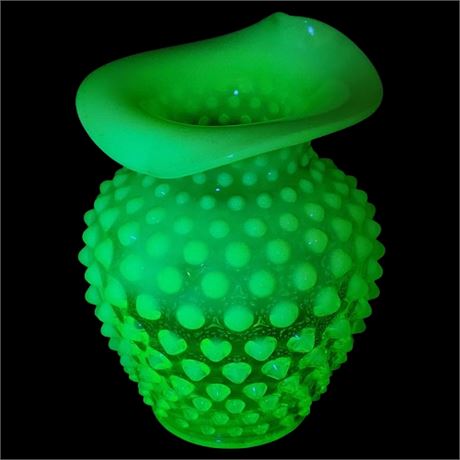 Vintage FENTON UV Reactive Topaz Opalescent Hobnail Vase