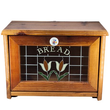 Wood / Stained Glass Door Bread Box