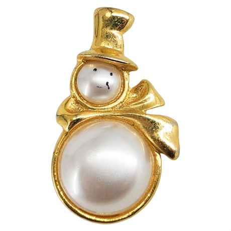 Vintage Faux Pearl Snowman Brooch