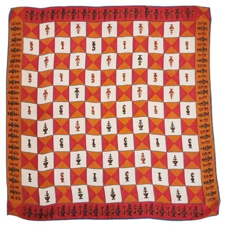Vintage Unbranded Mid-Century Chess Silk Scarf