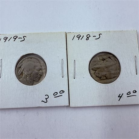 1918-S + 1919-S Buffalo Nickels