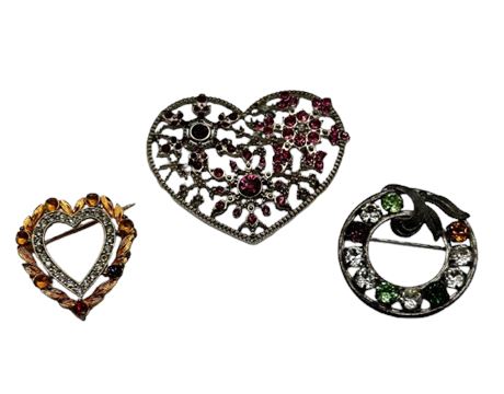 Heart Pins with Rhinestones & One Round Pin