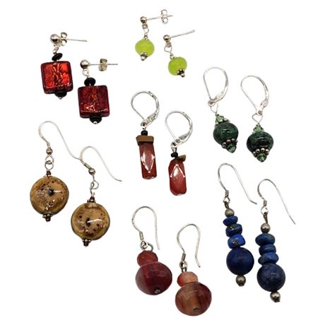 Artisan Made Beaded Earrings Lot, Some w/ Sterling Wires