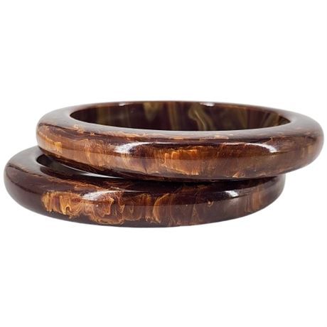 Pair Vintage Bakelite Marbled Brown Mississippi Mud Bangle Bracelets