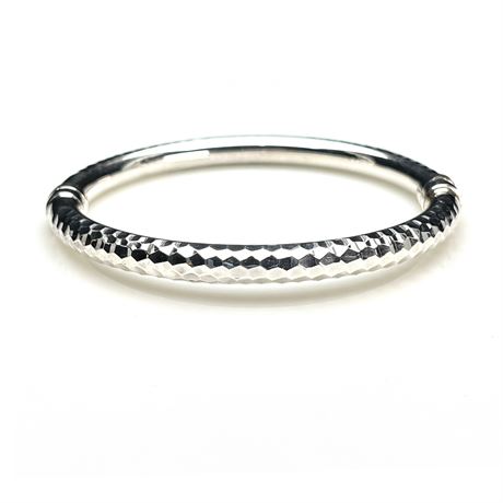 Vintage Sterling Silver Designer Textured Hammered Hinged Bangle Bracelet