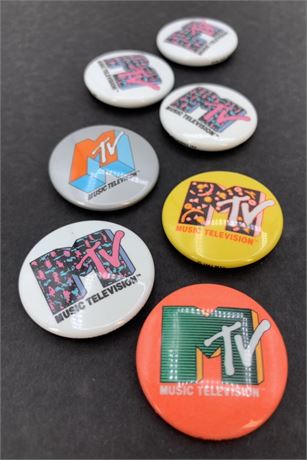 7 1980s MTV Music Television Neon Button Pinbacks