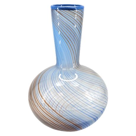 Vintage 70s Dansk Blue/Brown Mezza Filigrana Art Glass Bud Vase
