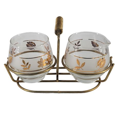 Libbey Frosted Glass Gold Foliage Creamer & Sugar Set