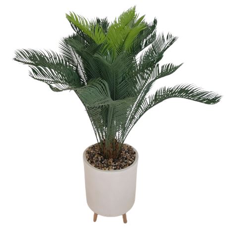 Sago Palm Artificial Plant with Realistic Leaves and White Ceramic Pot