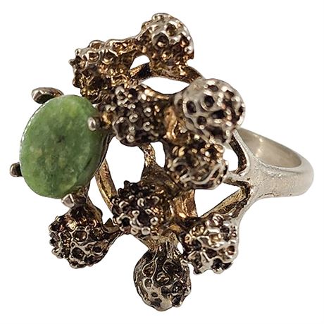 Vintage Gold Tone Genuine Jade Ring, Sz 6.5