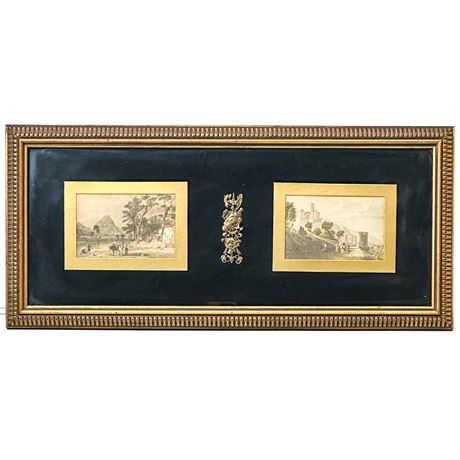 Framed Pair of Antique Hand-Colored Etchings