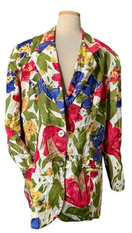 1980s Linen & Cotton Fancy Tulip Rhinestone Studded Blazer