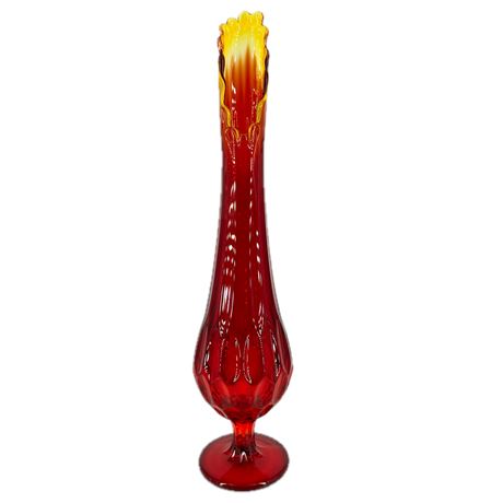 Vintage Fenton Amberina Thumbprint Swung Glass Vase