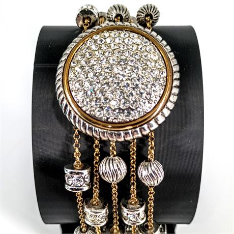 Vintage Multi-Chain Rhinestone Statement Bracelet – Two-Tone Metal – Boho Glam