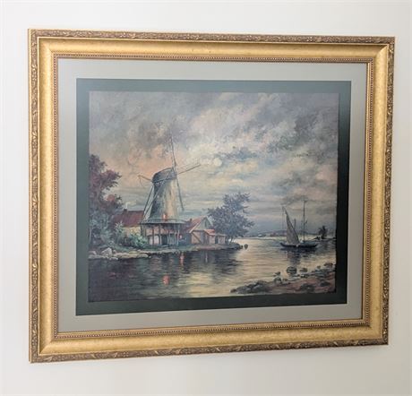 1929 Art Print by Austrian Artist Ottenfeldt Framed Matted Windmill Boat