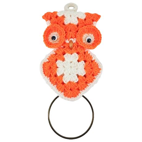 Vintage Hand-Crocheted Googly Eye Owl Towel Holder