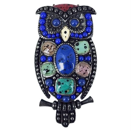 Vintage Large Multi Faux Stone Wise Owl Brooch/Pendant