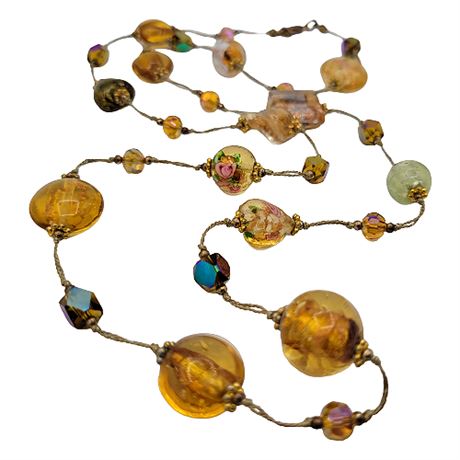 Artisan Made Yellow Glass Satellite Bead Necklace