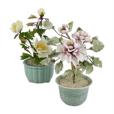 Pair 8 Inch Glass Bonsai Flowers